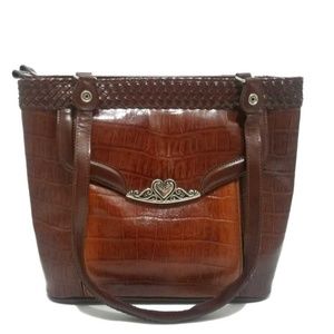 M.C. Western Croc Print Glossy Brown Shoulder Bag